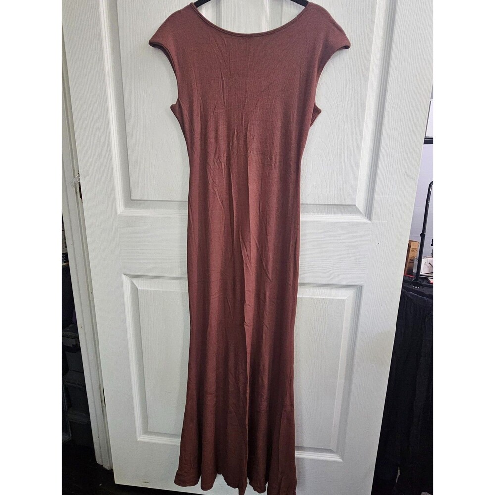 Chocolate Brown Floor-Length Knit Backless Dress Casual Sleek Slimming Medium